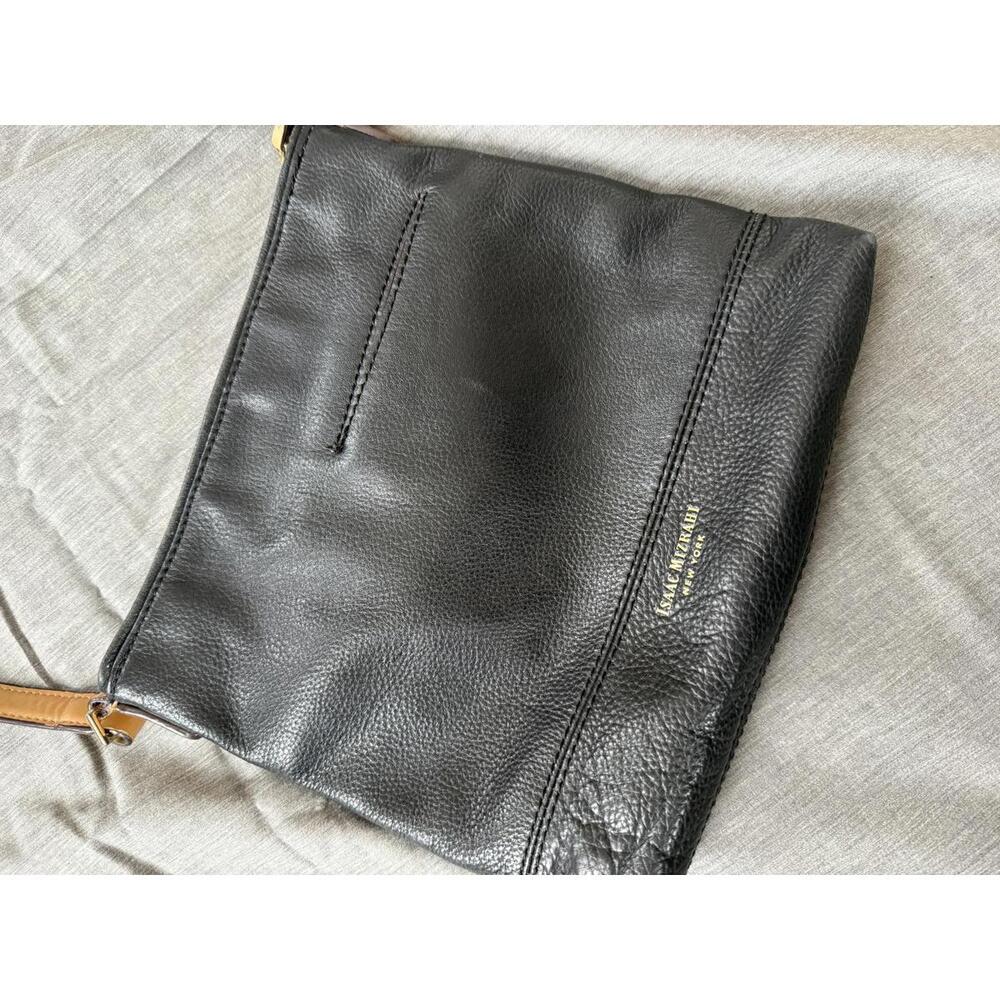 Isaac Mizrahi Black & Brown Leather Crossbody Bag Adjustable Strap - Picture 2 of 9
